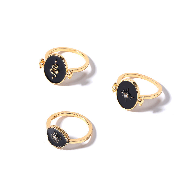 Wholesale French Retro Disc Diamond Starburst Sun Stacking Ring Set